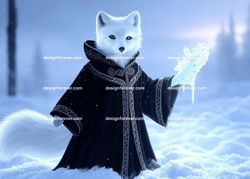 White arctic fox casting ice spells