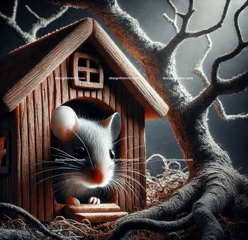 mouse within a tree in a small house