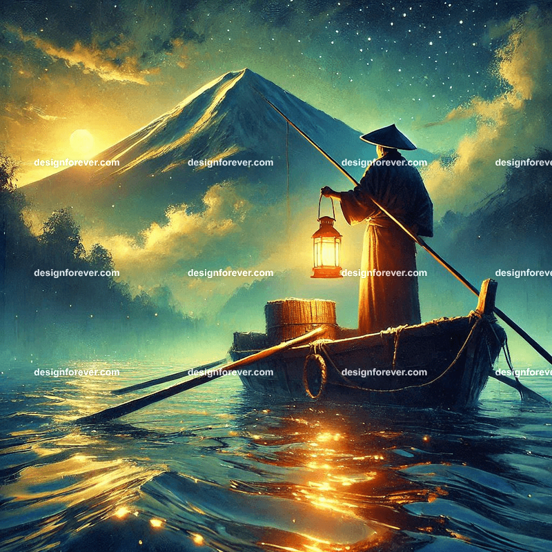 Long fisherman with lantern on boat