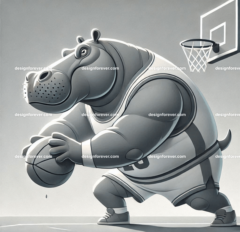 Anthropomorphs hippos as great basketball players