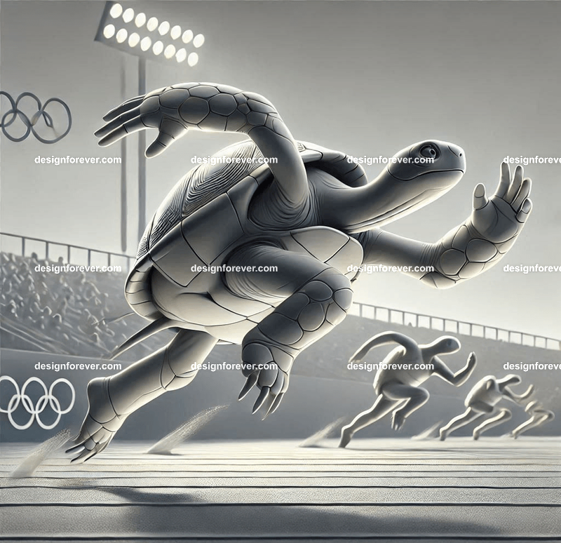 Anthropomorphs turtle sprint runners at olympics