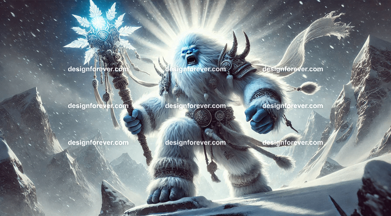 Yeti in ceremonial armor, holding a massive frost