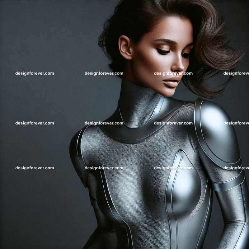 woman in matt silver lycra armored suit