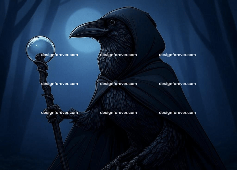 raven with ancient runes