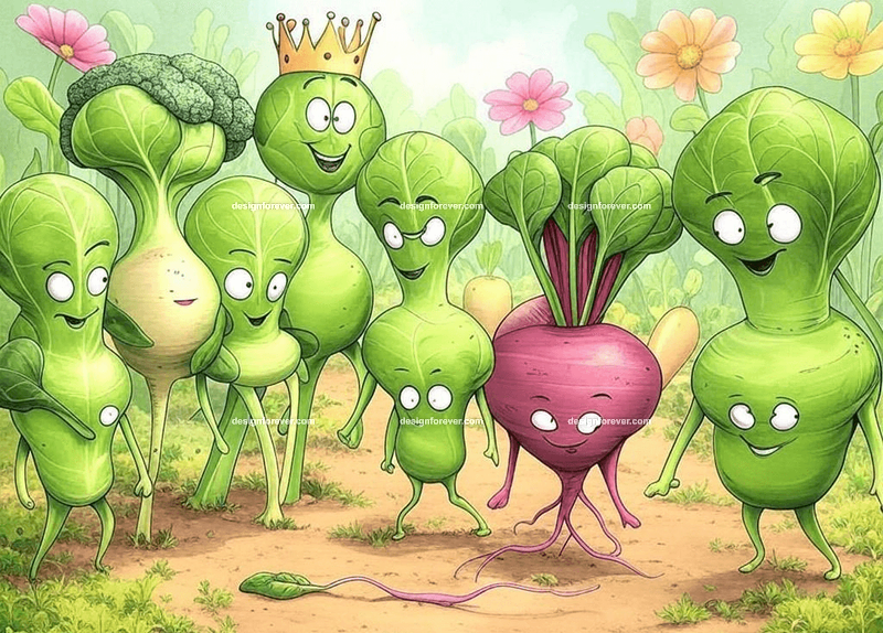 whimsical drawing of vegetables that kids hate
