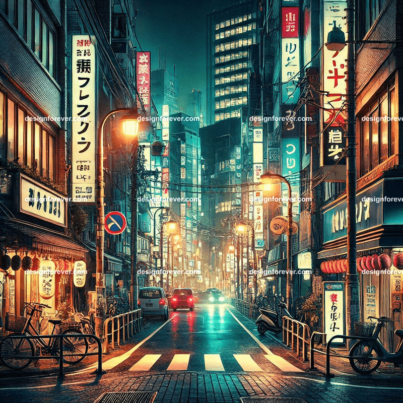 streets of tokyo from manga at night