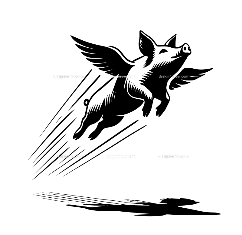 a pig flying straight up