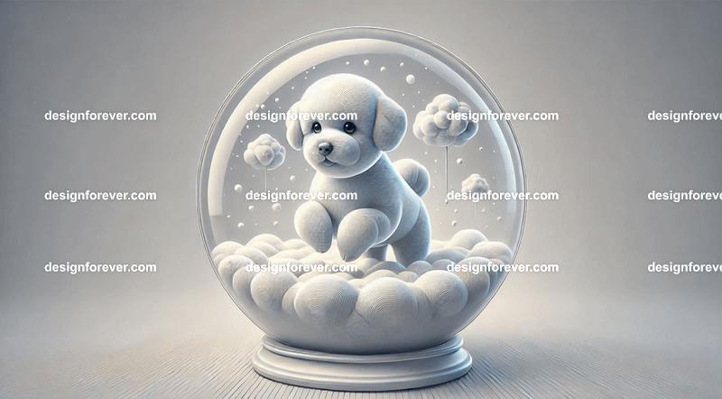 bichon within glass bowl like a snow globe