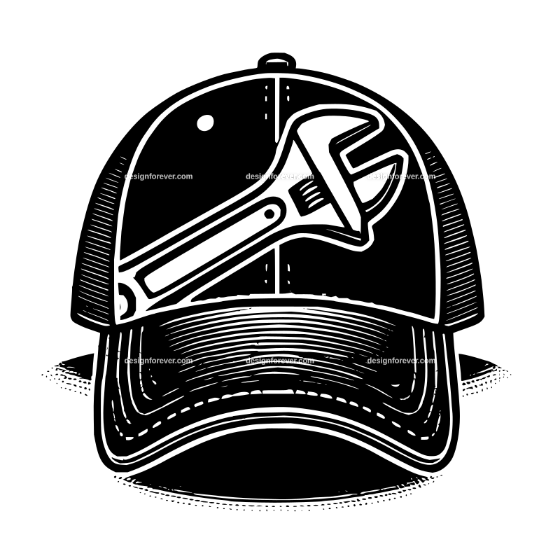 cap with image of wrench on front graphic logo