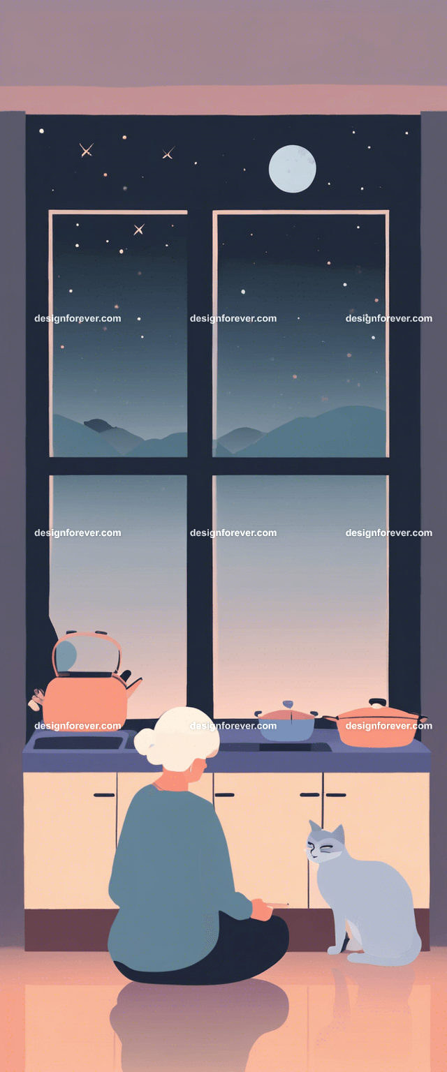grandmother with child cooking in kitchen evening time with dark sky