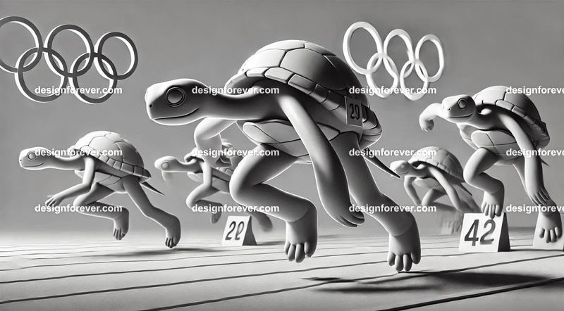Anthropomorphs turtle sprint runners at olympics