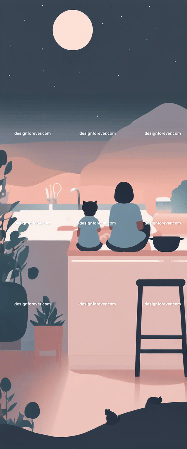 grandmother with child cooking in kitchen evening time with dark sky