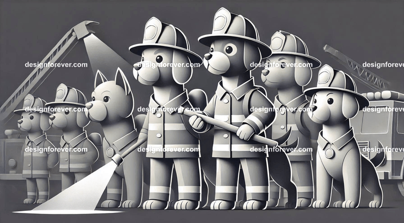 Anthropomorphs dogs as firemen
