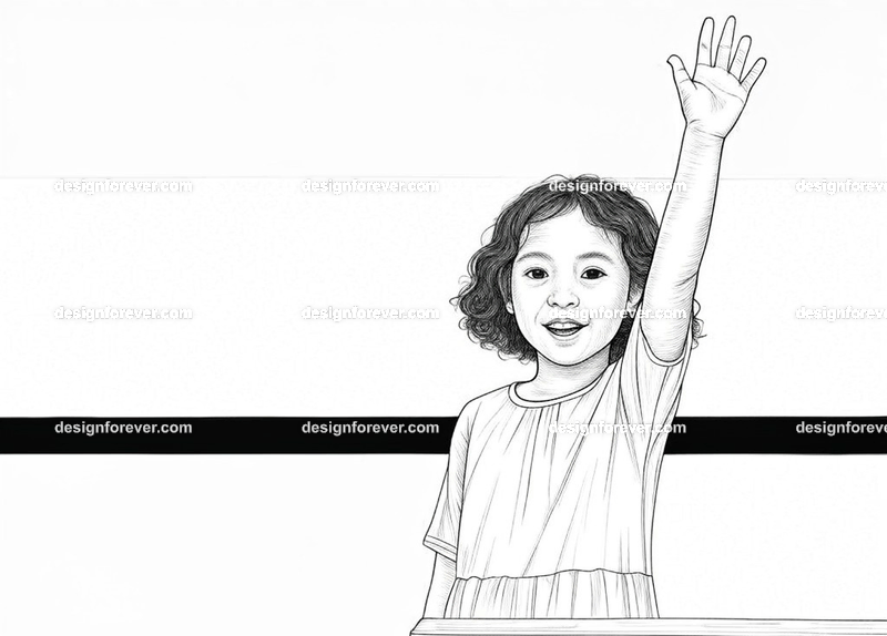 girl raising her hand with energy to answer question from teacher in classroom