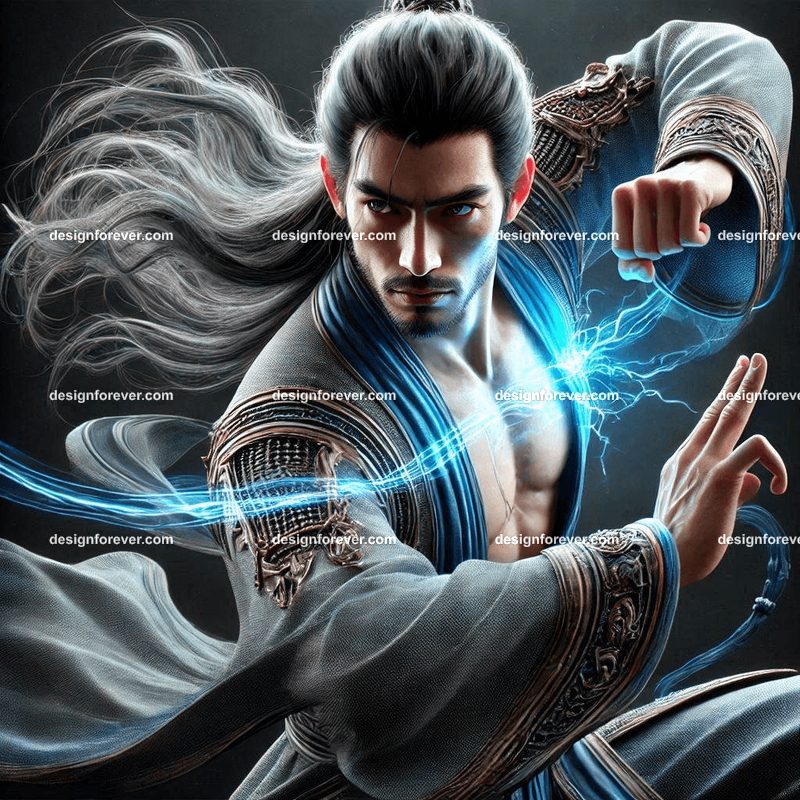 elite wuxia fighters with inner energy defense pose