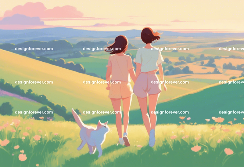 teen girl with a girl friend running after hummingbird