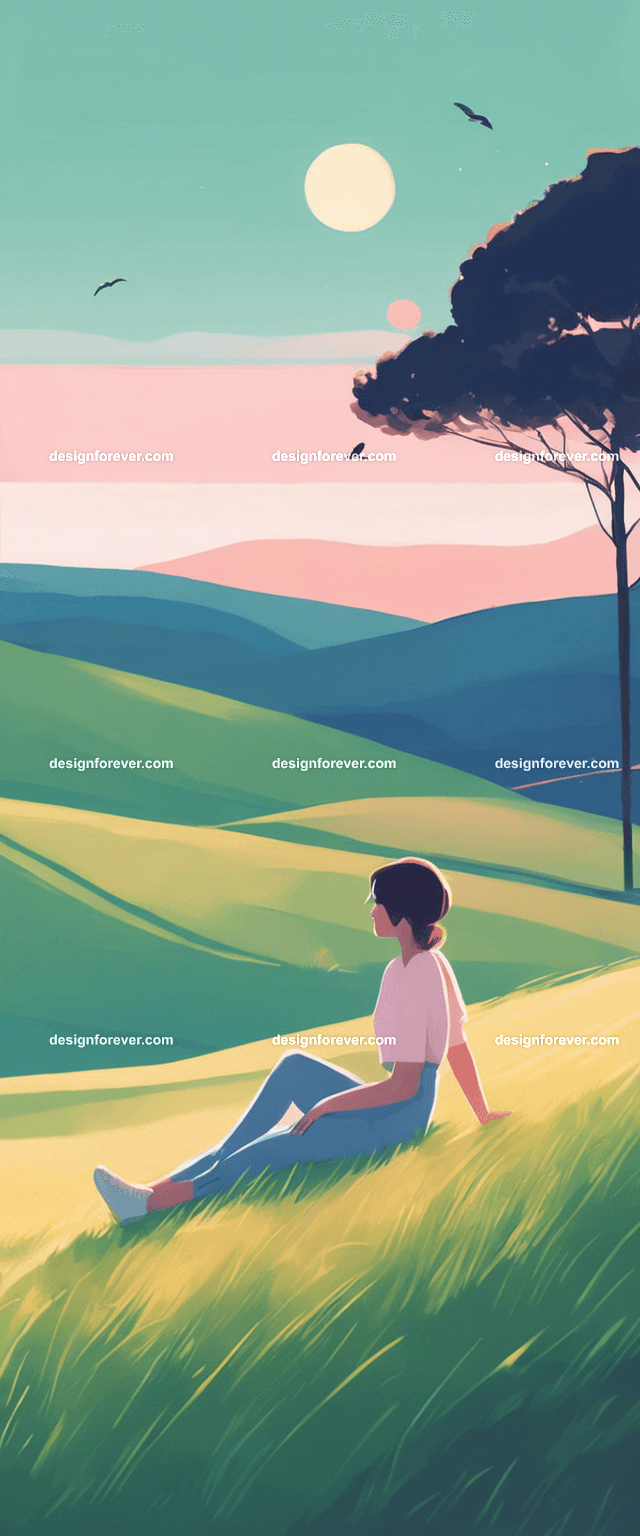 young woman with book lying on grass on hillside