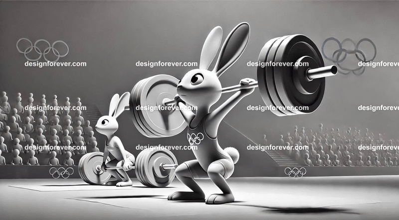 Anthropomorphs rabbit weight lifters at olympics