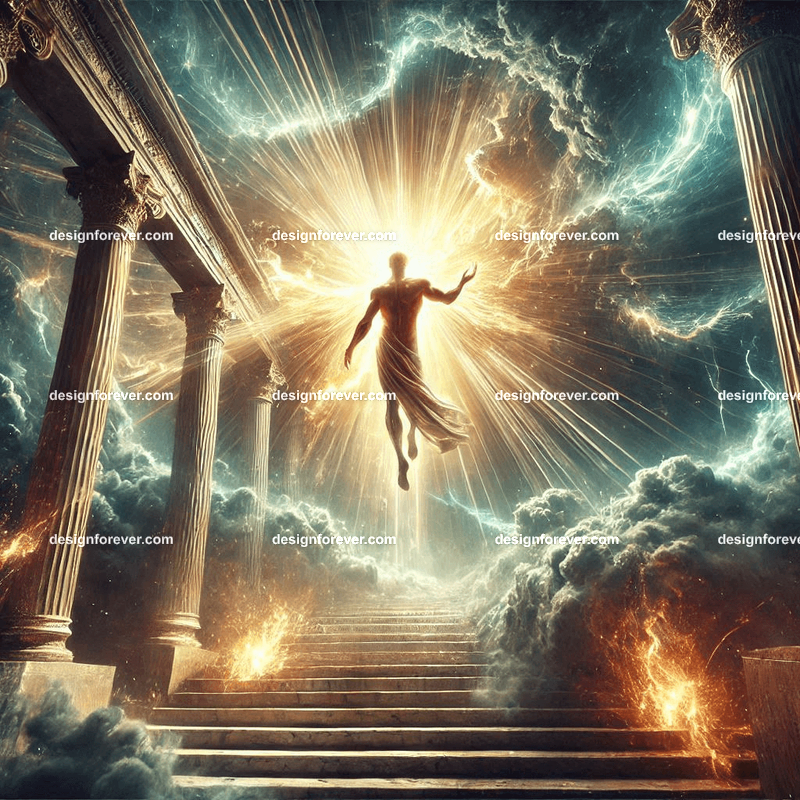 Prometheus descending from Mount Olympus in ultra