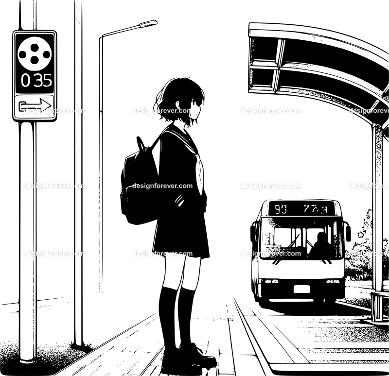 teen waiting in school bus stop