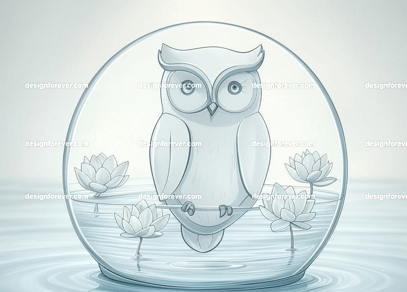 owl in glass bowl
