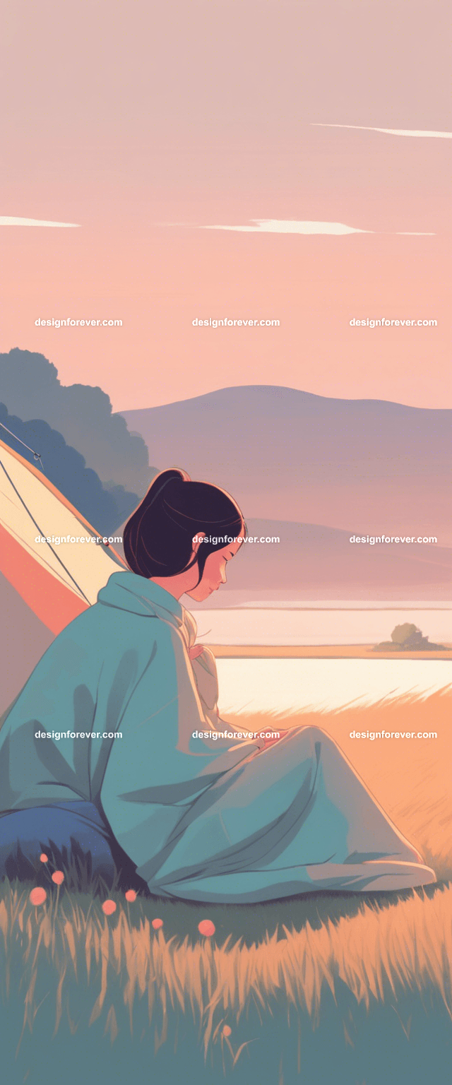 young woman sleeping outside in sleeping bag and tent under night evening sky