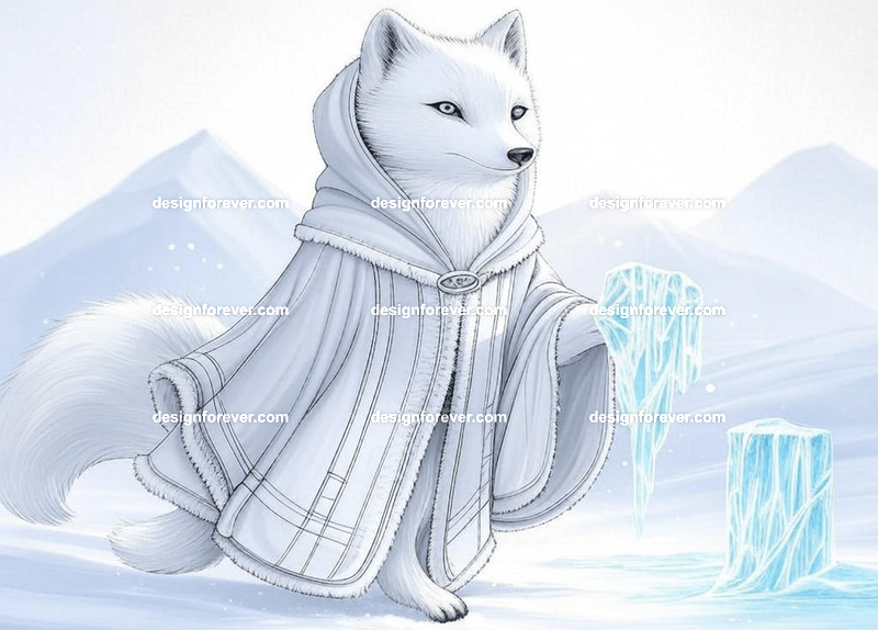 White arctic fox casting ice spells