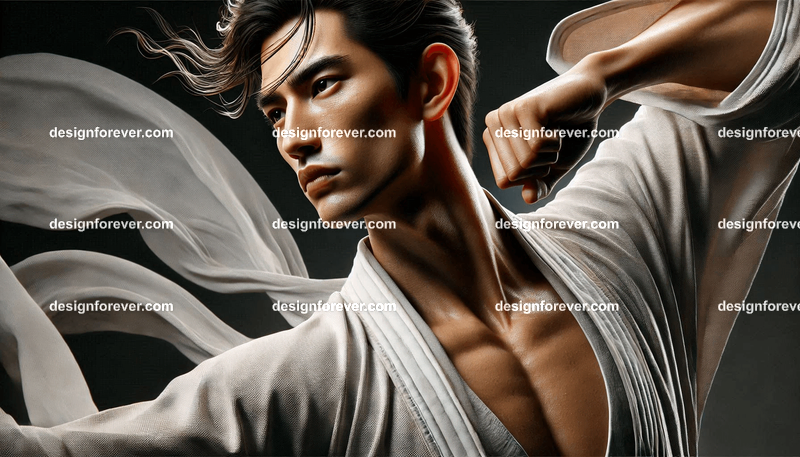 elite wuxia fighters with inner energy defense pose