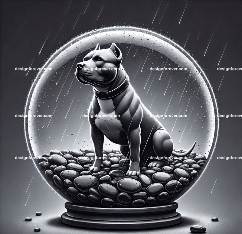 pitbull on dark pebbles inside crystal ball (no base)