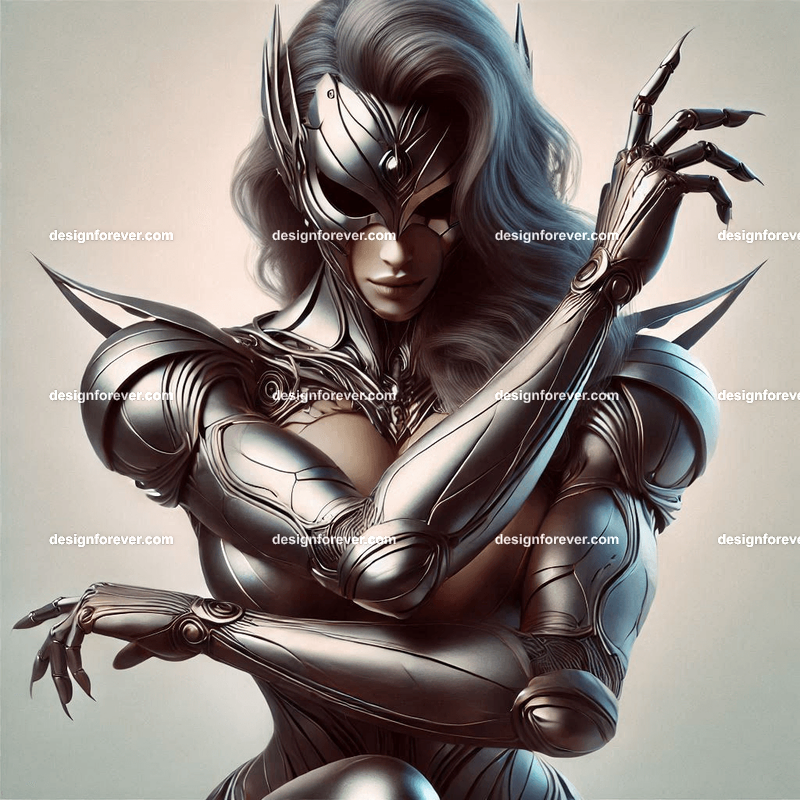 fierce woman in body suit armor cross arm ultraman defense