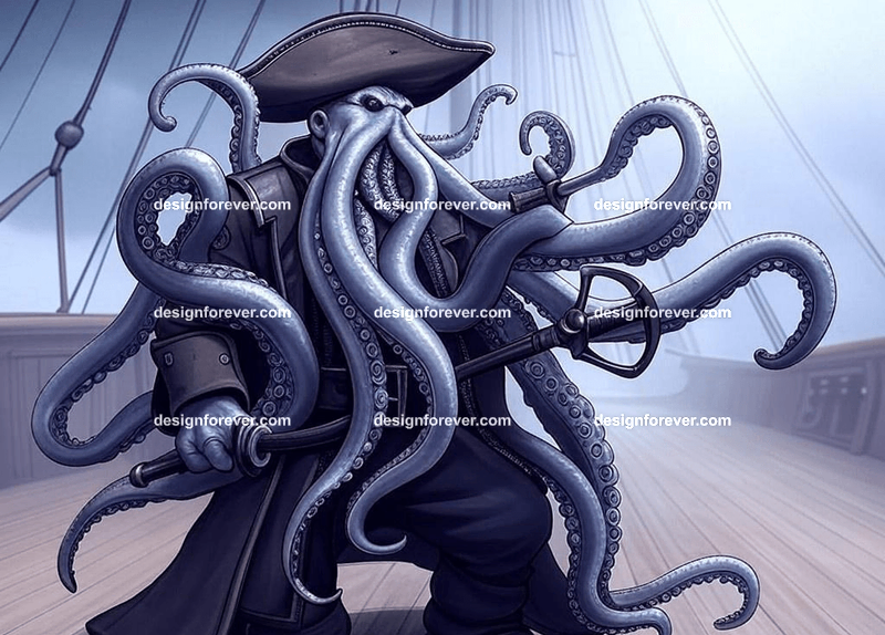 Kraken dressed as a pirate captain