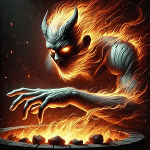 fire demon hiding in firepit in the yard