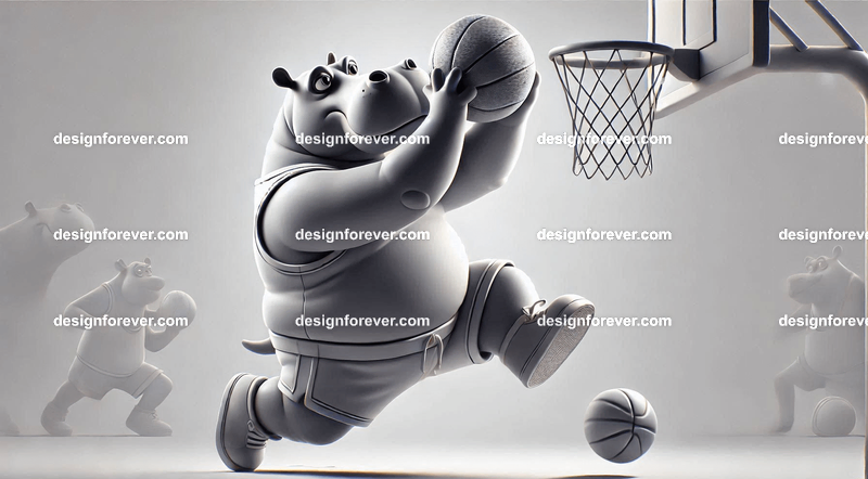 Anthropomorphs hippos as great basketball players