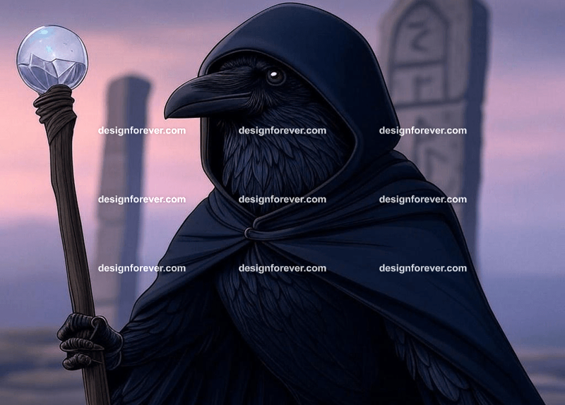 raven with ancient runes