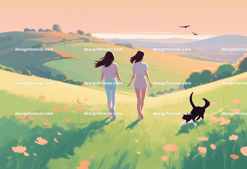 teen girl with a girl friend running after hummingbird