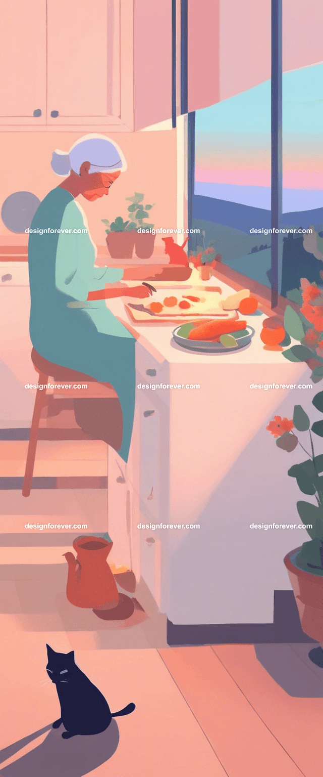 grandmother with child cooking in kitchen evening time