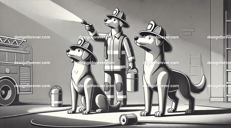 Anthropomorphs dogs as firemen