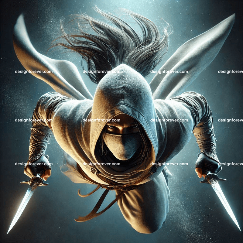 assassin in air with knives