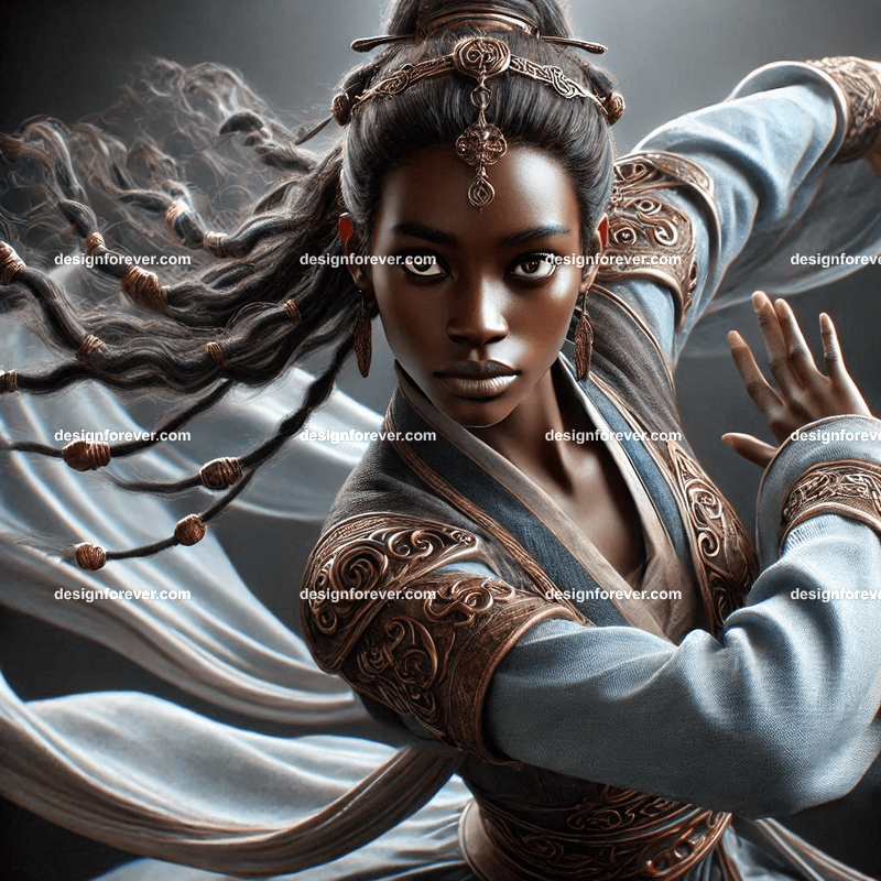 elite wuxia fighters with inner energy defense pose