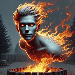 fire demon hiding in firepit in the yard