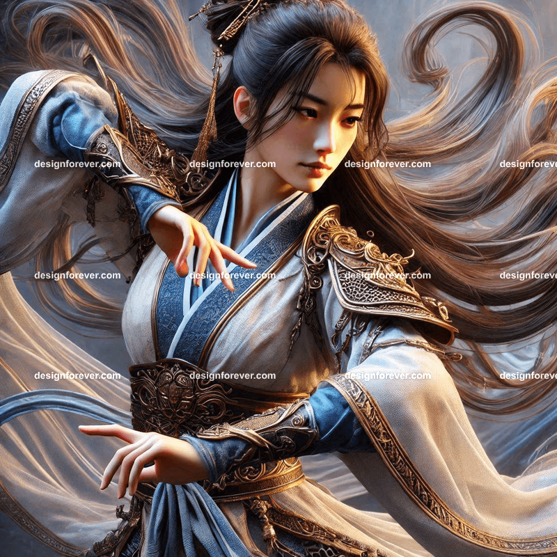 elite wuxia fighters with inner energy defense pose