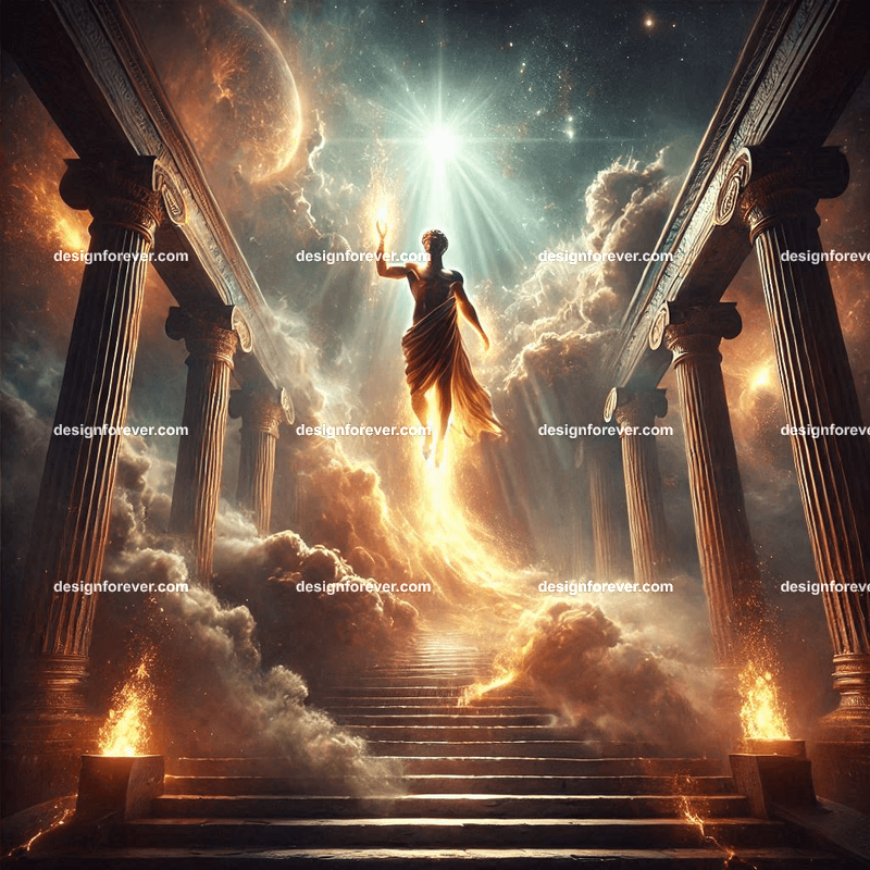 Prometheus descending from Mount Olympus in ultra