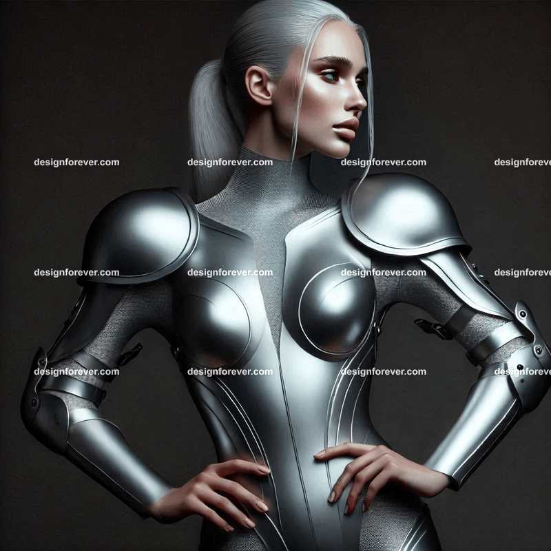 woman in matt silver lycra armored suit