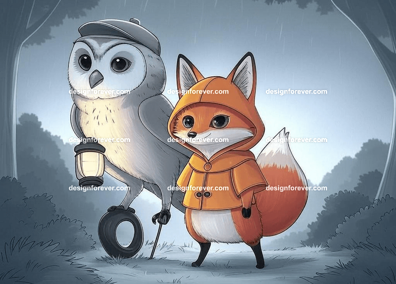 Animals as Storybook Adventurers – Characters styled like classic children's book illustrations