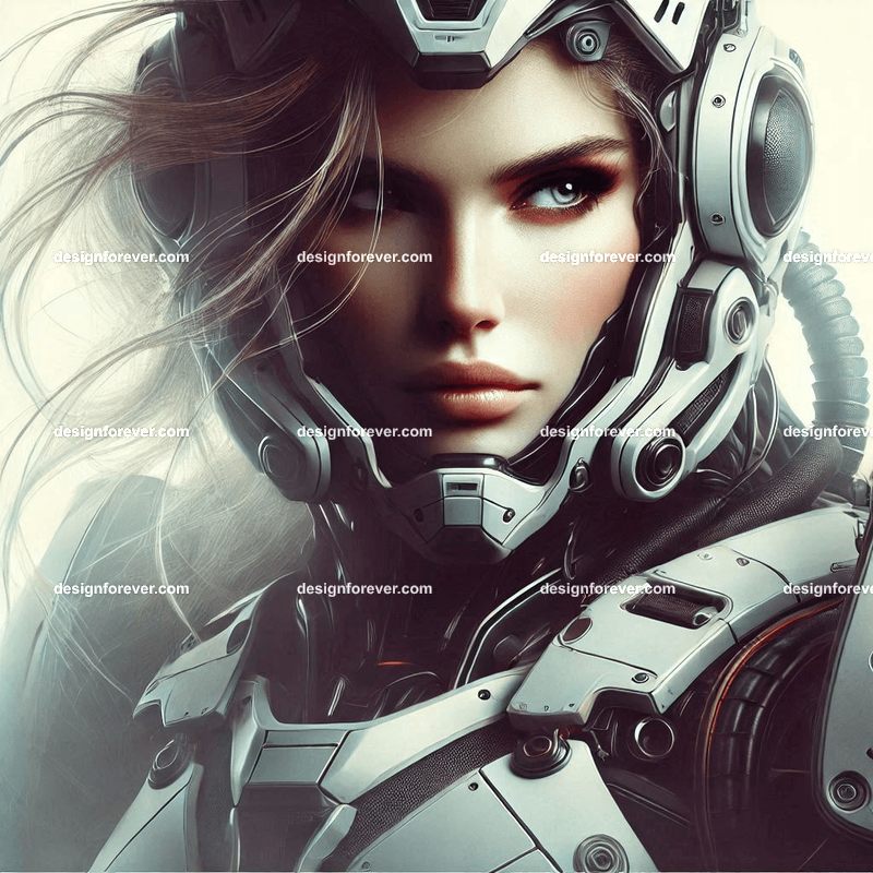 fierce woman in mobile suite armor like robotech