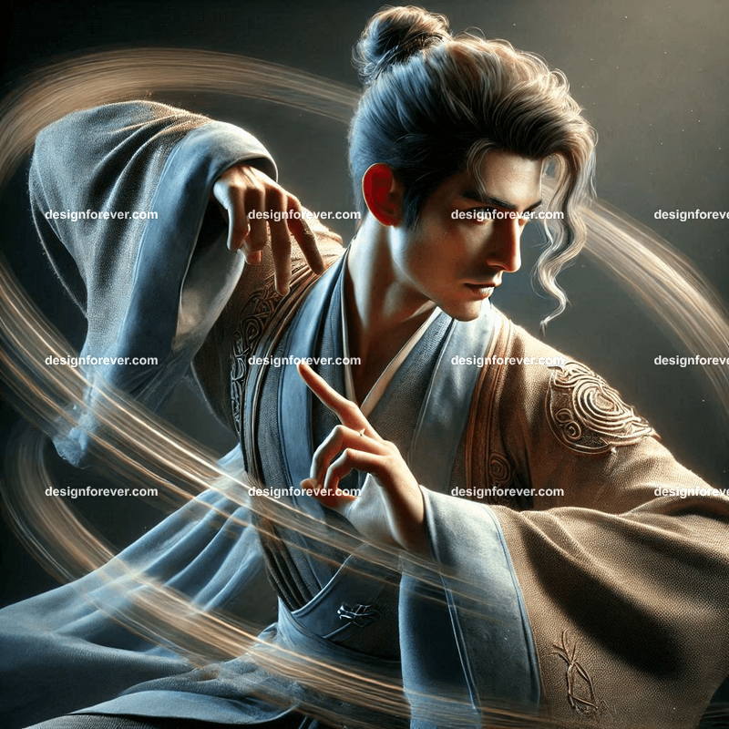 elite wuxia fighters with inner energy defense pose