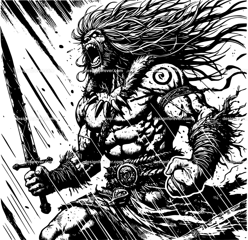 epic scene of barbarian in frenzy state