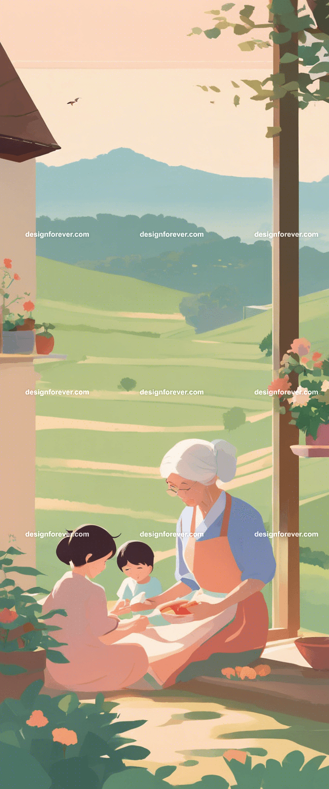 grandmother with child cooking in kitchen evening time