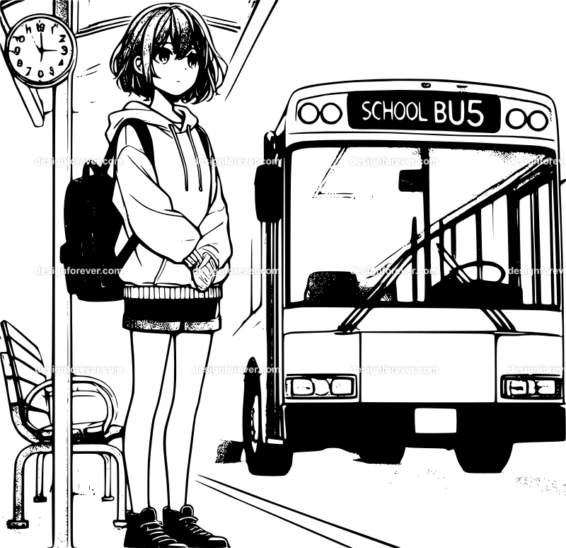 teen waiting in school bus stop