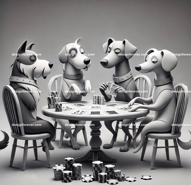 A whimsical scene of dogs playing poker
